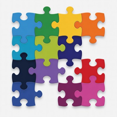 Colorful puzzle pieces on white background