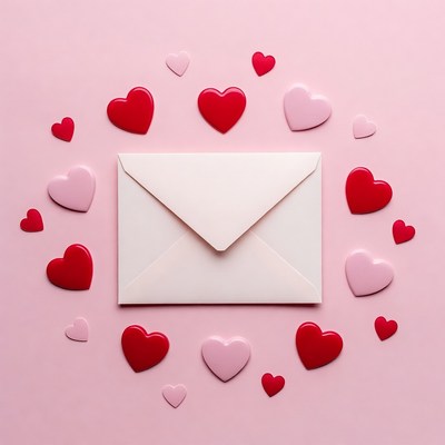 White Envelope Surrounded by Hearts