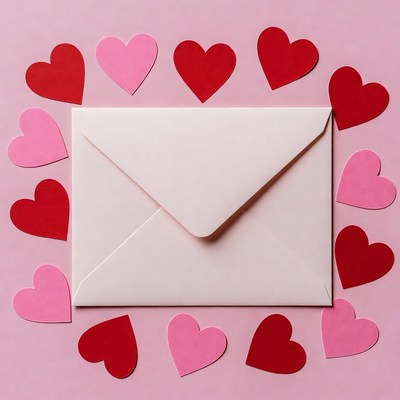 White Envelope Surrounded by Hearts