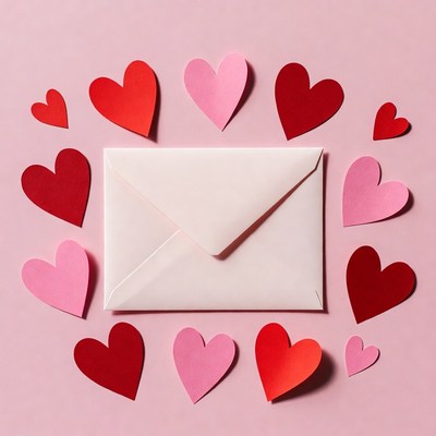 Pink Envelope Surrounded by Hearts
