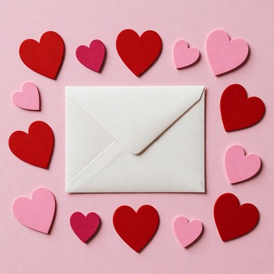 White Envelope with Red Hearts