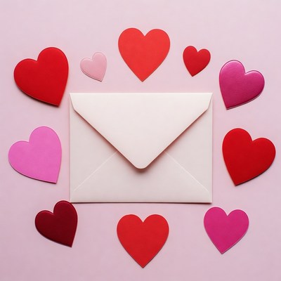 White Envelope Surrounded by Red Hearts