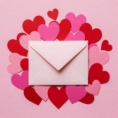 White Envelope Surrounded by Paper Hearts