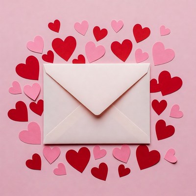 White Envelope Surrounded by Hearts