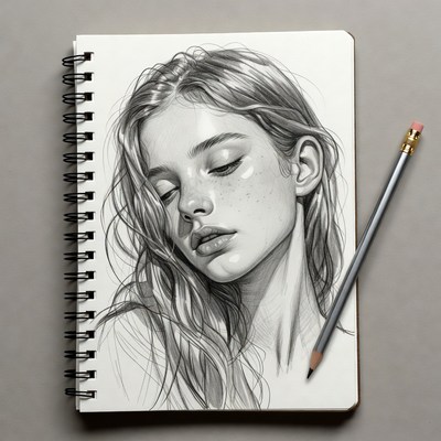 Pencil sketch of young woman portrait