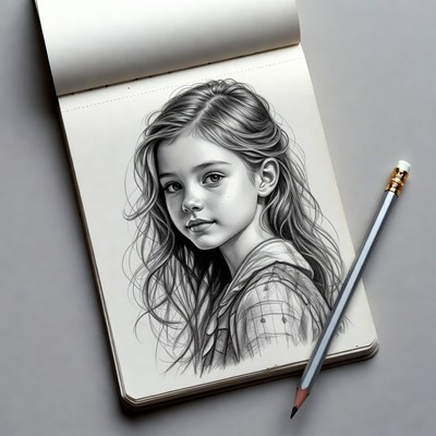 Pencil sketch of young girl portrait