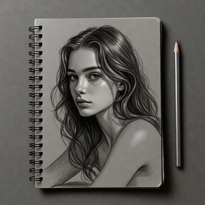 Pencil sketch of woman in sketchbook