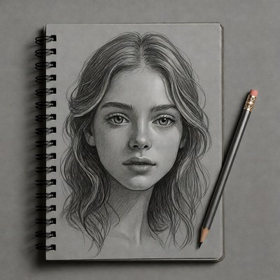 Pencil sketch of woman in sketchbook