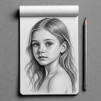 Pencil drawing of young girl