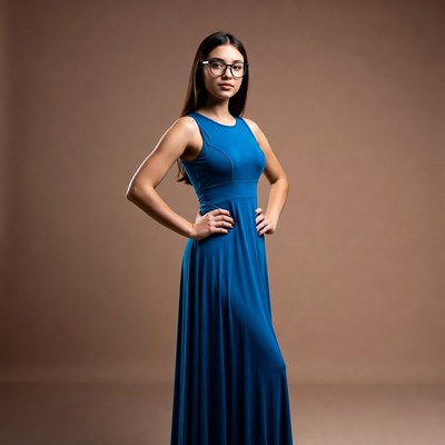 Young Asian woman in blue dress