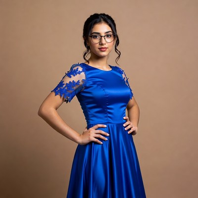 Indian woman in blue lace dress