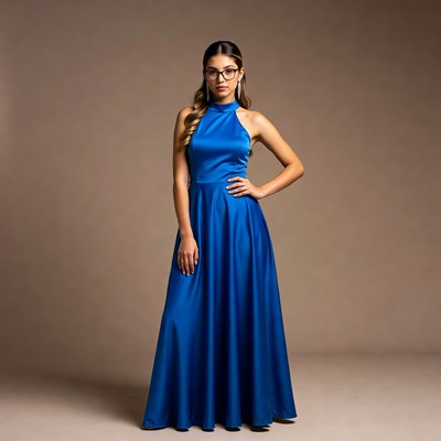 Woman in blue halter gown