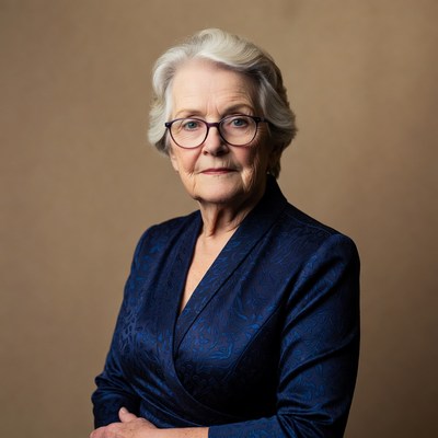Elderly woman in blue suit