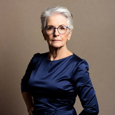 Elderly woman in blue dress