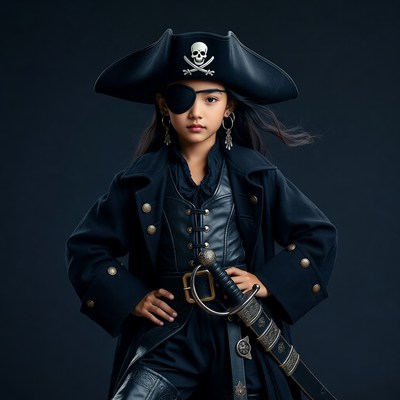 Girl in pirate costume with sword