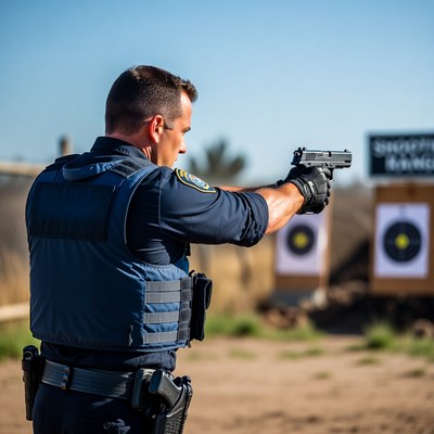 Police officer shooting at targets