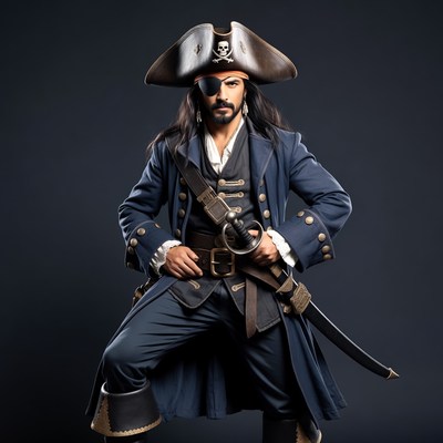 Pirate man with eyepatch and sword