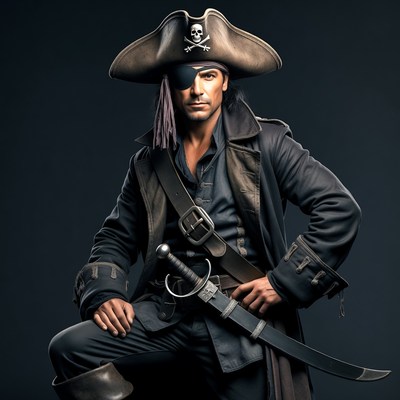 Pirate man with sword and eyepatch