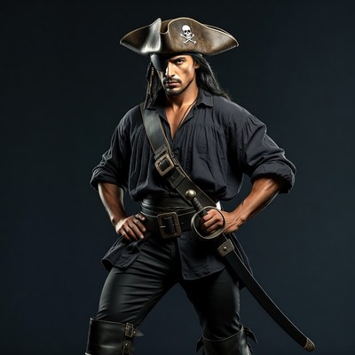 Muscular pirate man with sword