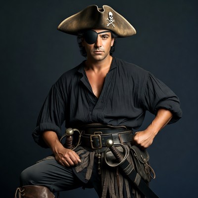 Pirate man with eyepatch and swords