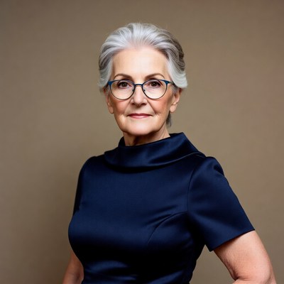 Elderly woman with glasses smiling