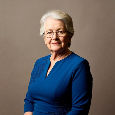 Elderly woman in blue dress