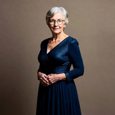 Elderly woman in navy dress