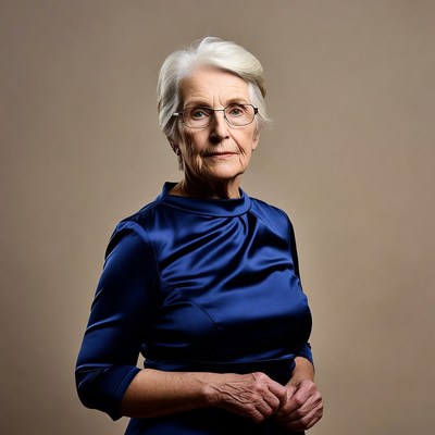 Elderly woman in blue dress
