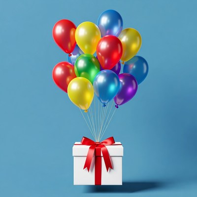 Colorful Balloons on Gift Box
