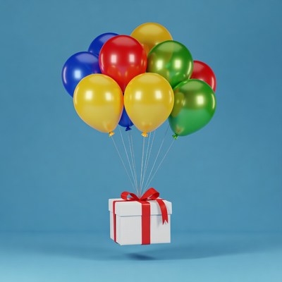 Colorful Balloons Lifting Gift Box