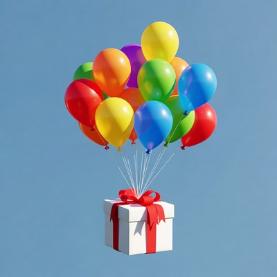 Colorful Balloons Bouquet on Gift Box