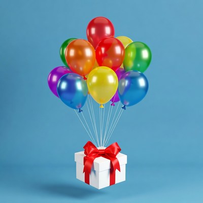 Colorful Balloons on Gift Box