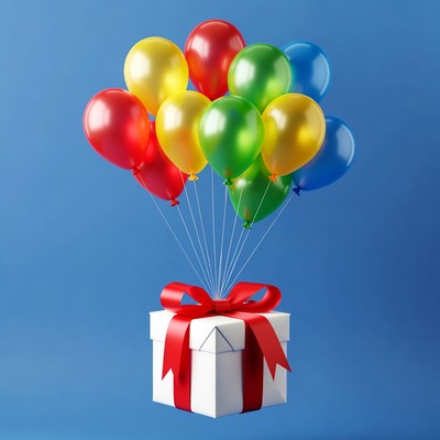 Gift Box with Colorful Balloons