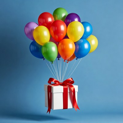 Colorful Balloons Over Gift Box