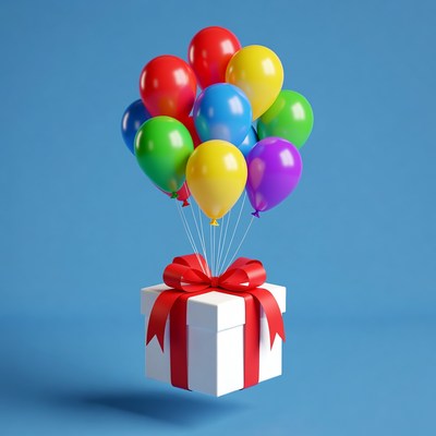 Colorful Balloons on White Gift Box