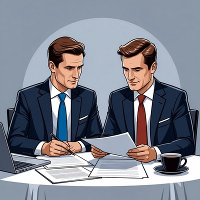 Two businessmen reviewing documents