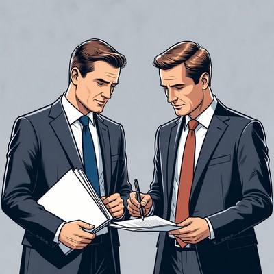 Two businessmen signing contract