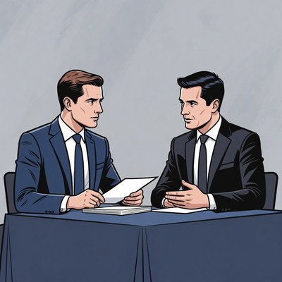 Two businessmen discussing documents