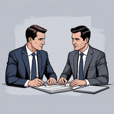Two businessmen signing contract illustration
