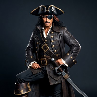 Pirate man with eyepatch and sword