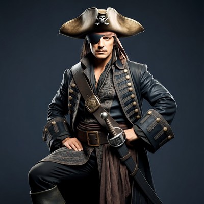 Pirate man with eyepatch and sword