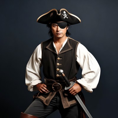 Pirate man with eyepatch and sword