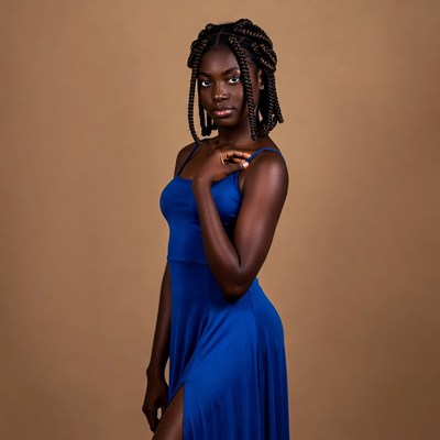 African-American woman in blue dress