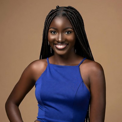 Smiling African-American woman in blue dress