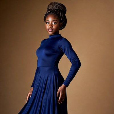African-American woman in blue dress