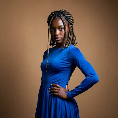 African woman in blue dress
