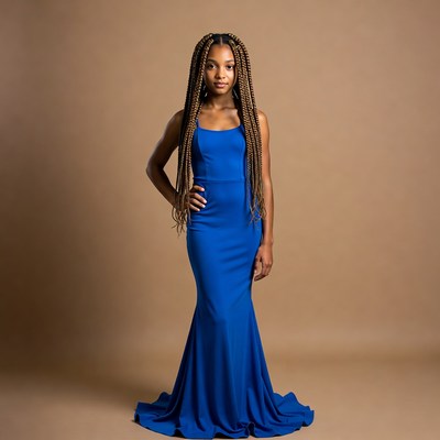 African-American girl in blue prom dress