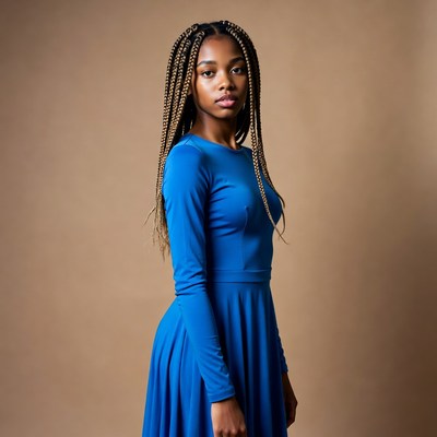 African-American woman in blue dress