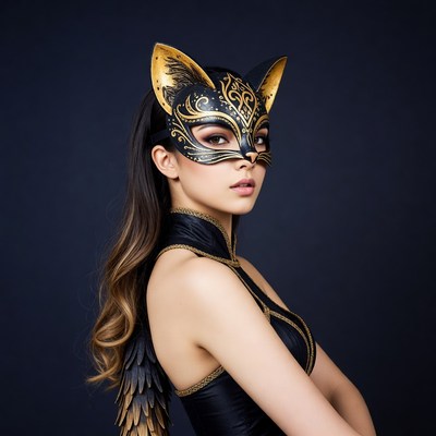 Asian woman wearing cat mask