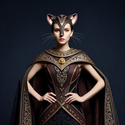 Woman wearing cat mask and gown